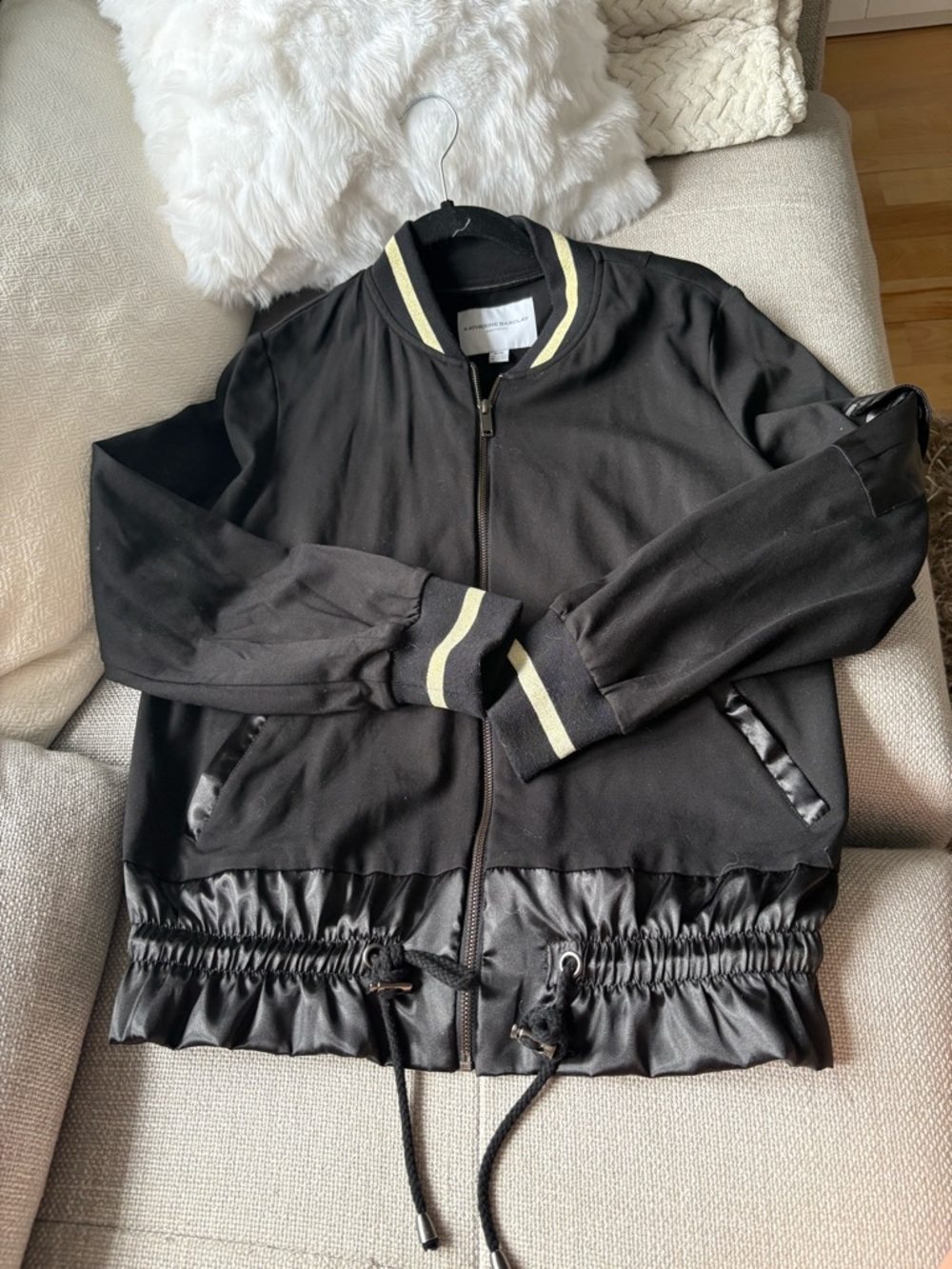 Katherine Barclay Black Bomber Jacket with gold-Trim